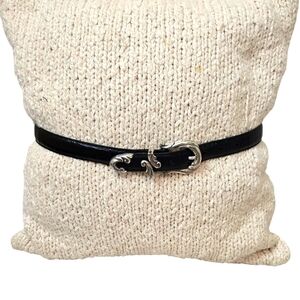 Vintage Brighton Ladies Elegant Black Leather Belt with Silver Buckle Size L